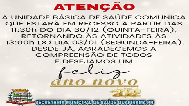 COMUNICADO RECESSO FIM DE ANO DA UBS!
