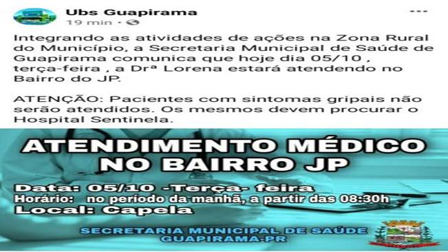 INFORMATIVO SOBRE ATENDIMENTO MÉDICO NO BAIRRO DO JP!